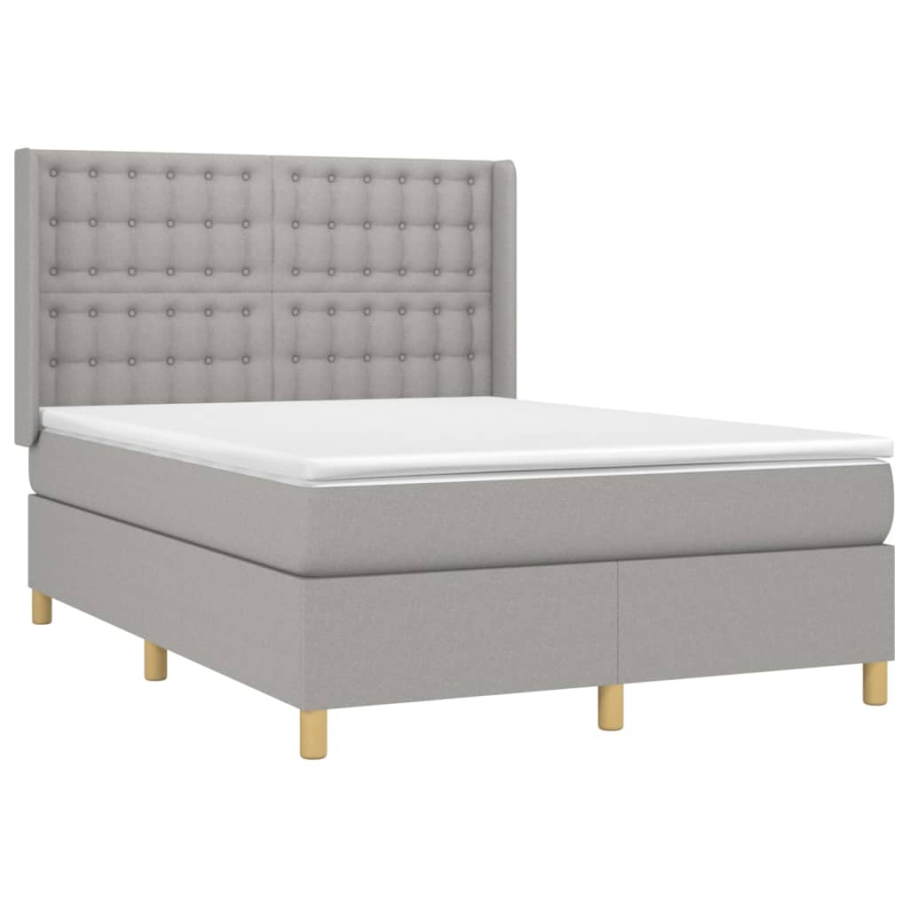 Κρεβάτι Boxspring με Στρώμα Ανοιχτό Γκρι 140x190 εκ. Υφασμάτινο
