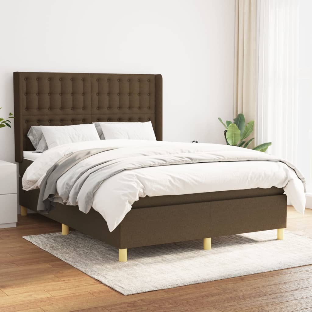 Κρεβάτι Boxspring με Στρώμα Σκούρο Καφέ 140x190 εκ. Υφασμάτινο - Pakobazaar