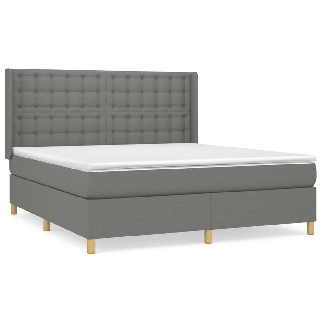 Κρεβάτι Boxspring με Στρώμα Σκούρο Γκρι 160x200 εκ Υφασμάτινο - Pakobazaar