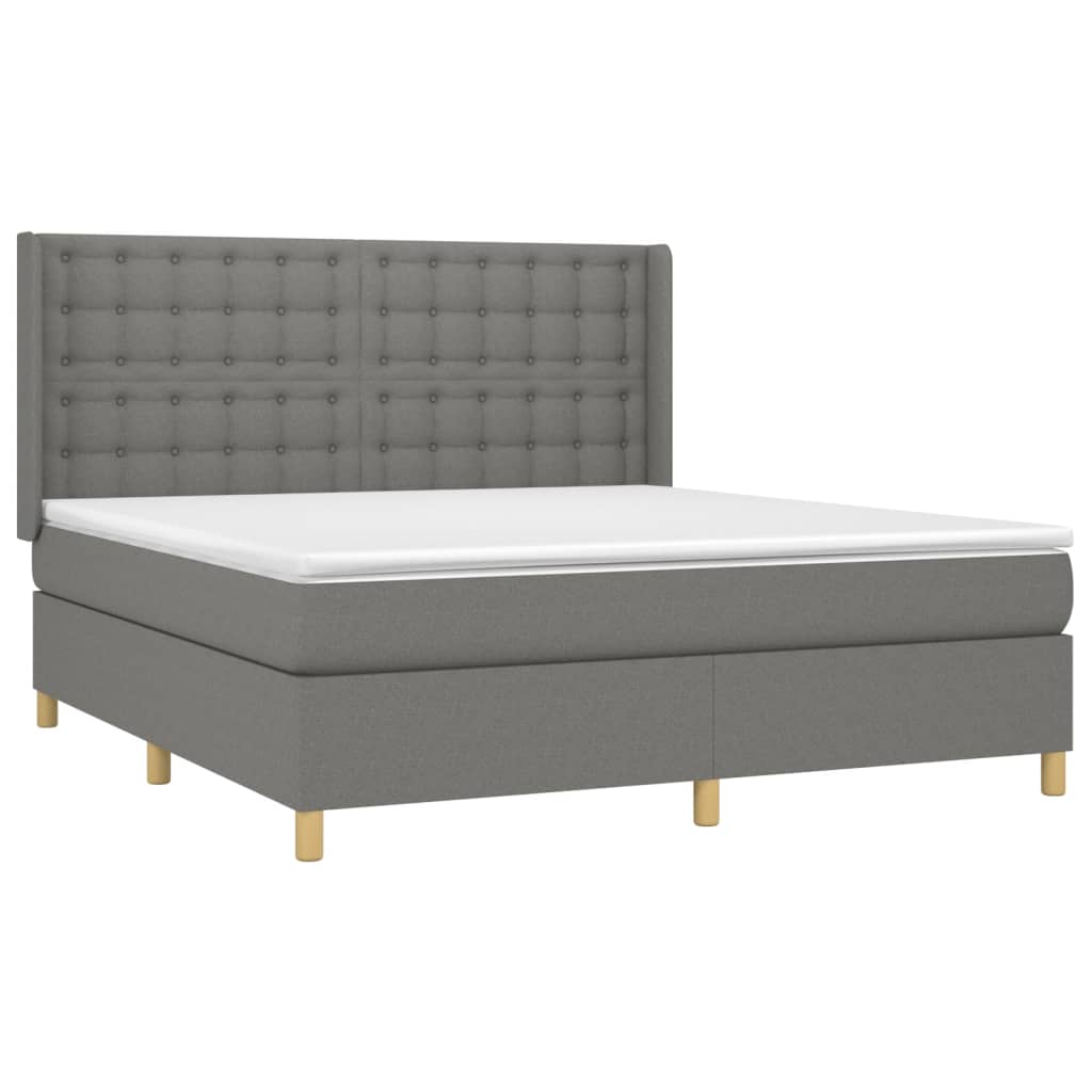 Κρεβάτι Boxspring με Στρώμα Σκούρο Γκρι 160x200 εκ Υφασμάτινο - Pakobazaar