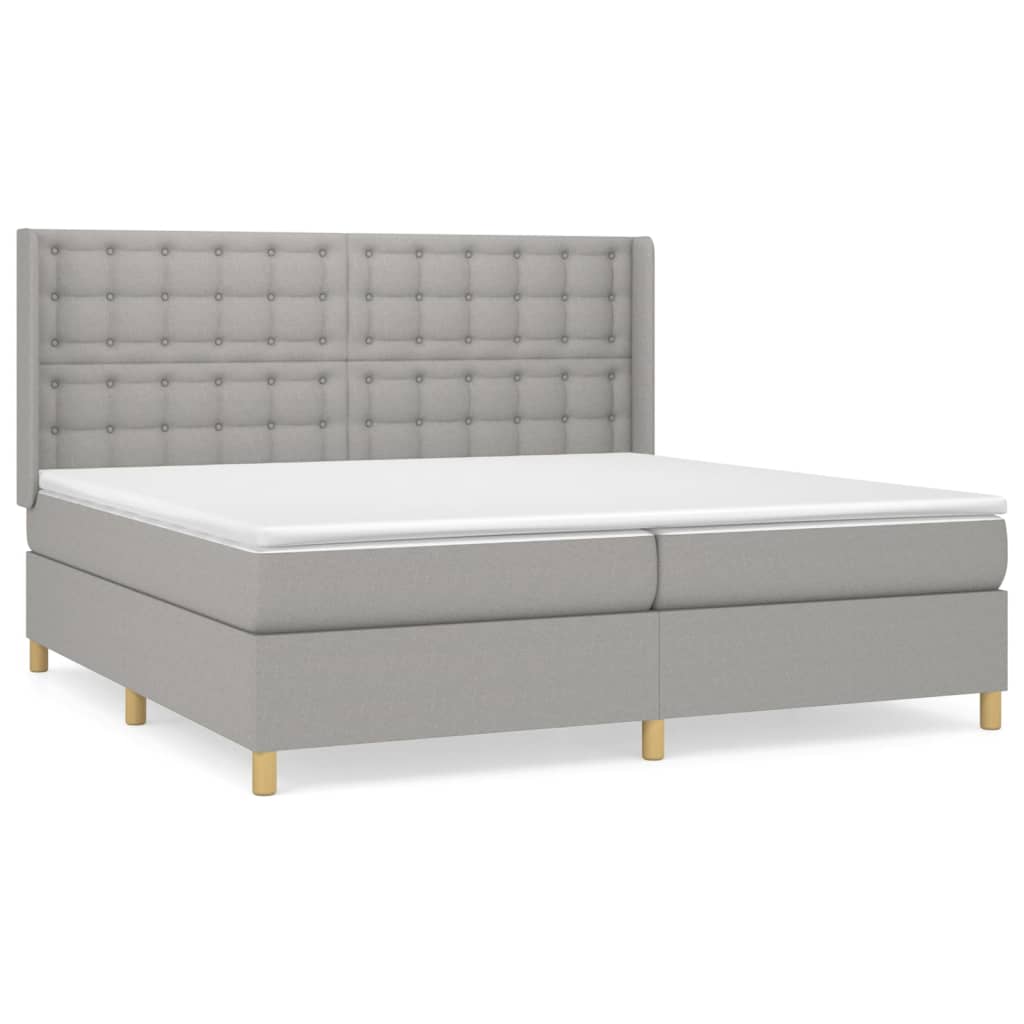 Κρεβάτι Boxspring με Στρώμα Ανοιχτό Γκρι 200x200 εκ. Υφασμάτινο - Pakobazaar