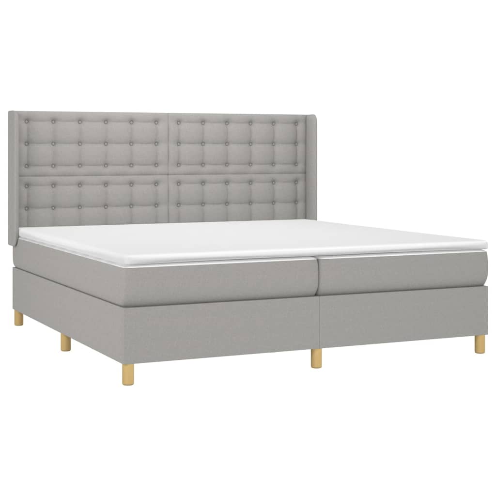 Κρεβάτι Boxspring με Στρώμα Ανοιχτό Γκρι 200x200 εκ. Υφασμάτινο - Pakobazaar