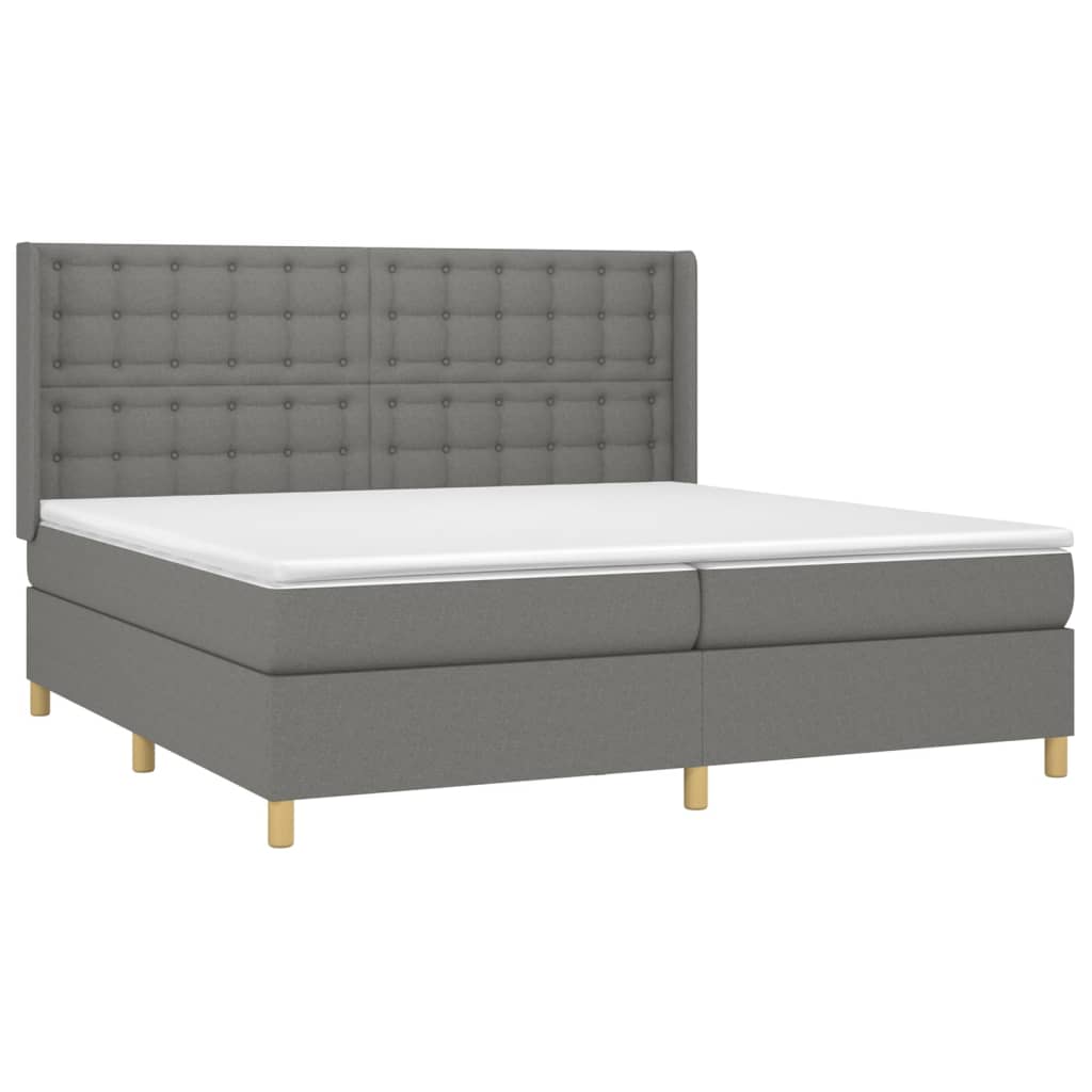 Κρεβάτι Boxspring με Στρώμα Σκούρο Γκρι 200x200 εκ. Υφασμάτινο