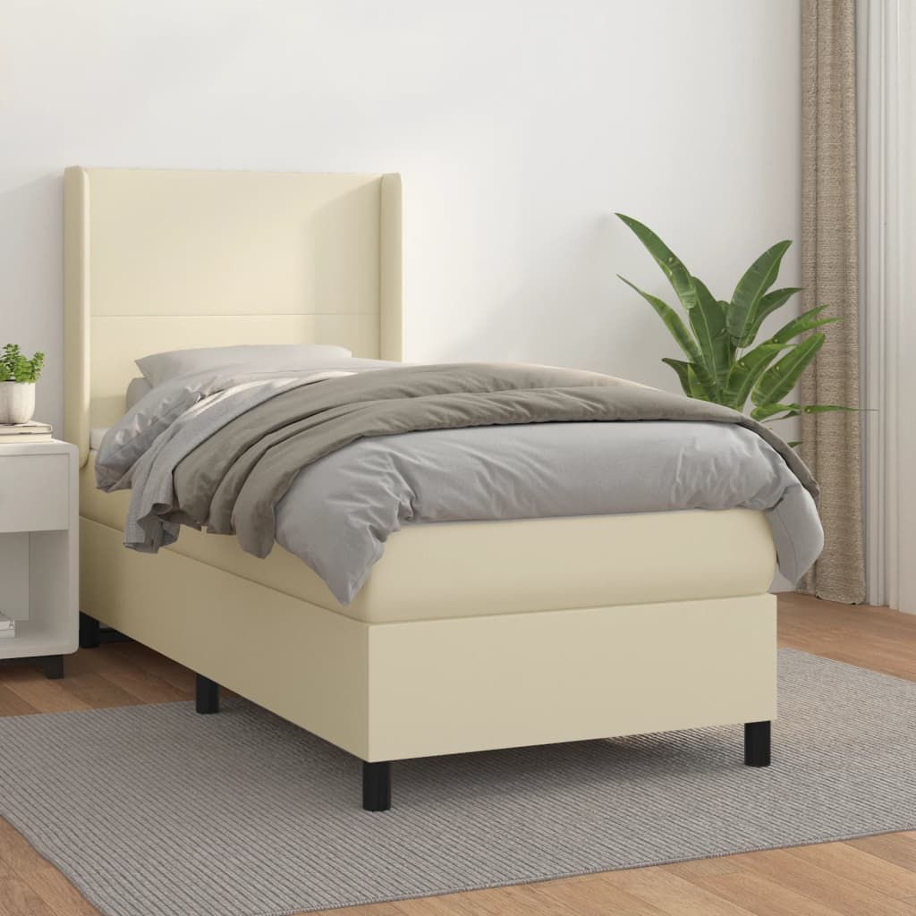Κρεβάτι Boxspring με Στρώμα Κρεμ 80 x 200 εκ. Συνθετικό Δέρμα - Pakobazaar