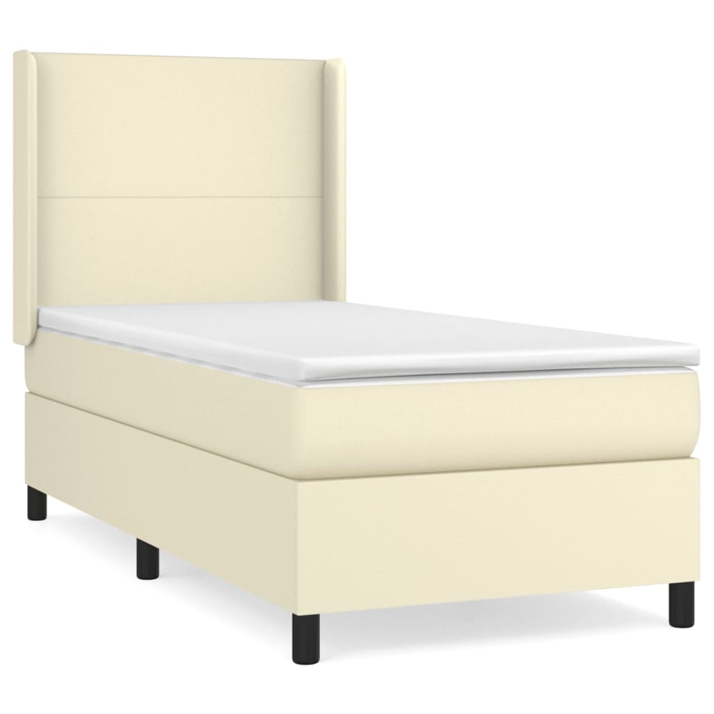 Κρεβάτι Boxspring με Στρώμα Κρεμ 90x190 εκ. από Συνθετικό Δέρμα - Pakobazaar