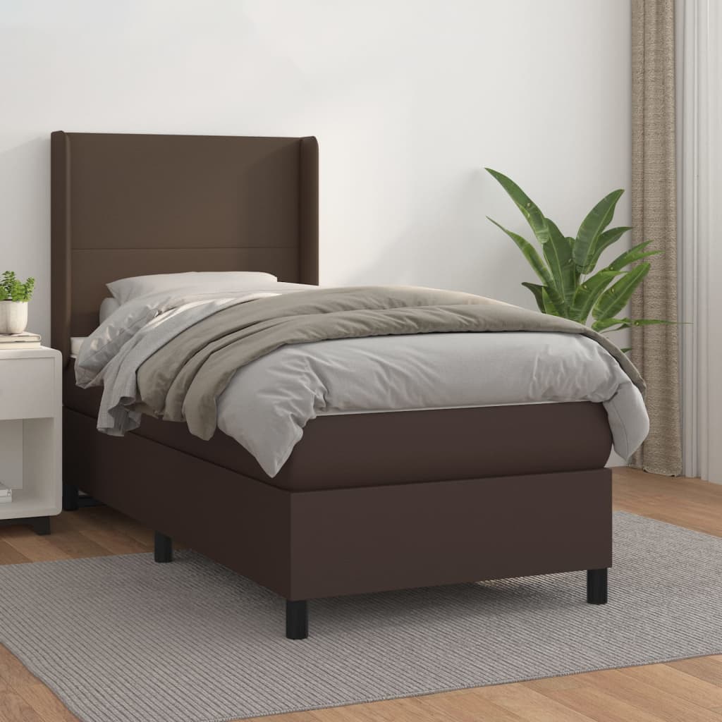 Κρεβάτι Boxspring με Στρώμα Καφέ 90x200 εκ. από Συνθετικό Δέρμα