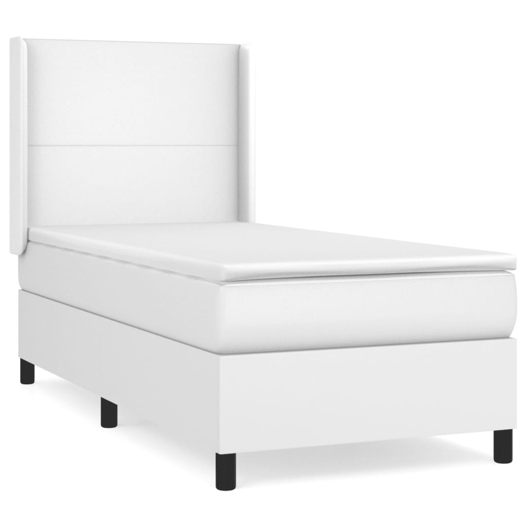 Κρεβάτι Boxspring με Στρώμα Λευκό 100x200εκ.από Συνθετικό Δέρμα