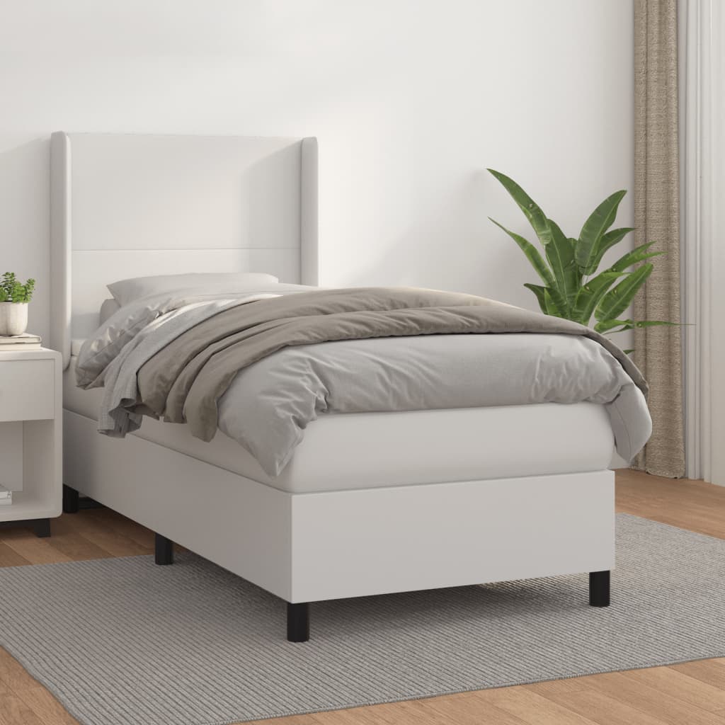 Κρεβάτι Boxspring με Στρώμα Λευκό 100x200εκ.από Συνθετικό Δέρμα