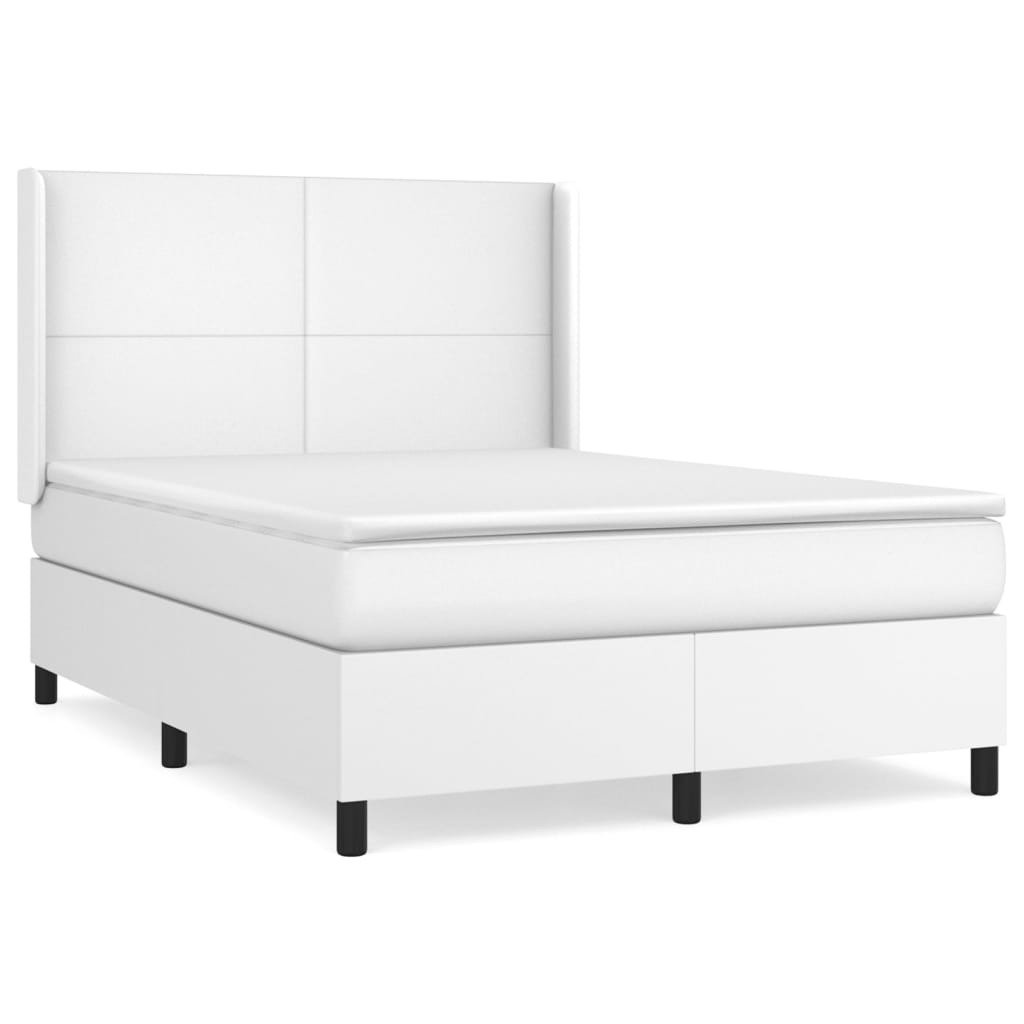Κρεβάτι Boxspring με Στρώμα Λευκό 140x190εκ.από Συνθετικό Δέρμα