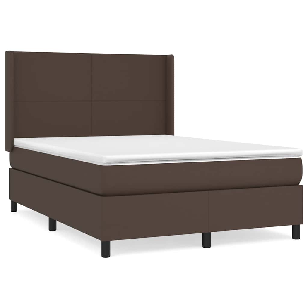 Κρεβάτι Boxspring με Στρώμα Καφέ 140x190εκ. από Συνθετικό Δέρμα