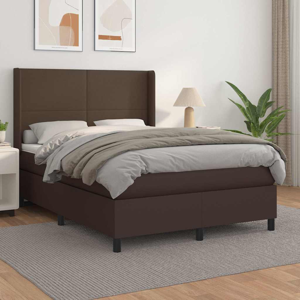 Κρεβάτι Boxspring με Στρώμα Καφέ 140x190εκ. από Συνθετικό Δέρμα