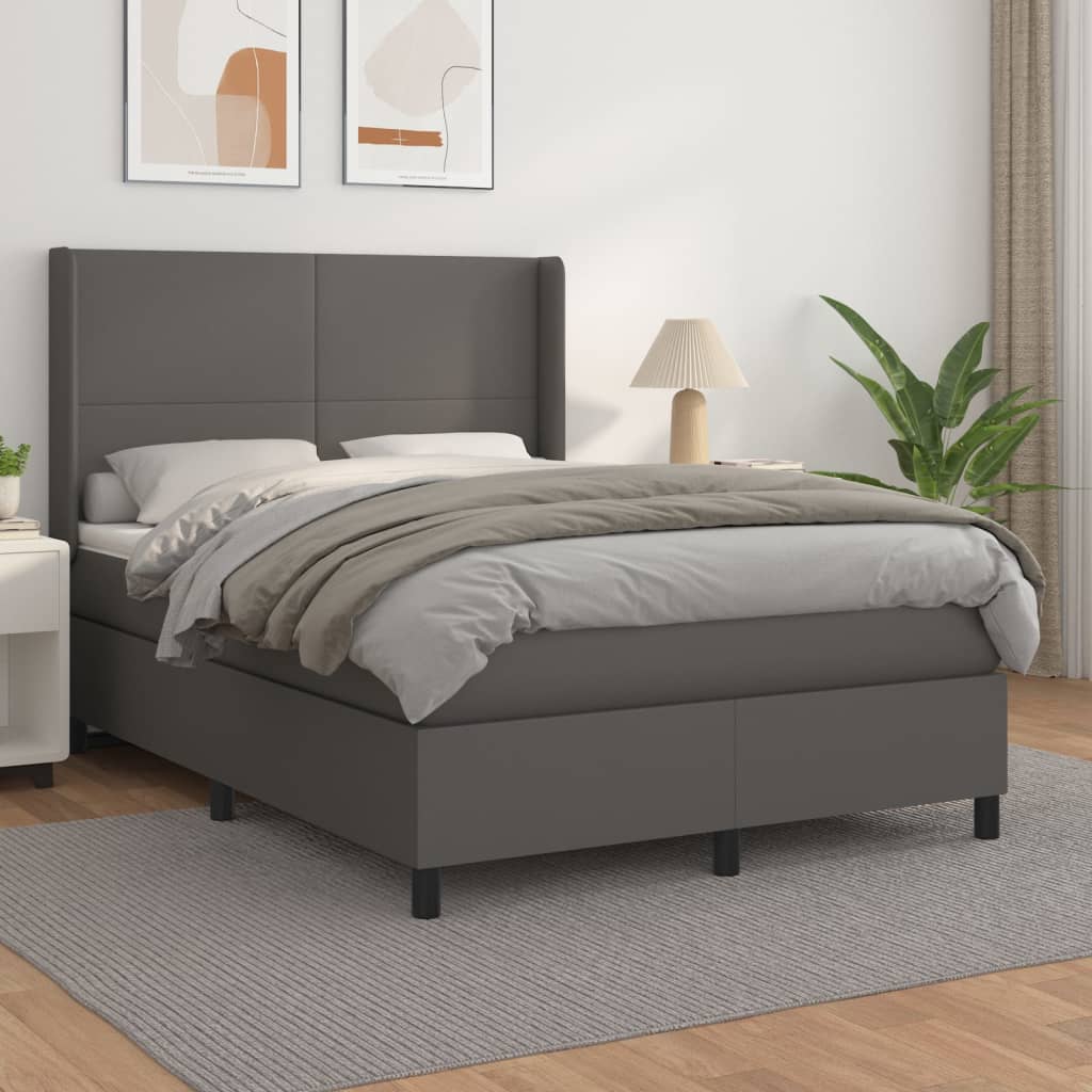 Κρεβάτι Boxspring με Στρώμα Γκρι 140x190εκ. από Συνθετικό Δέρμα