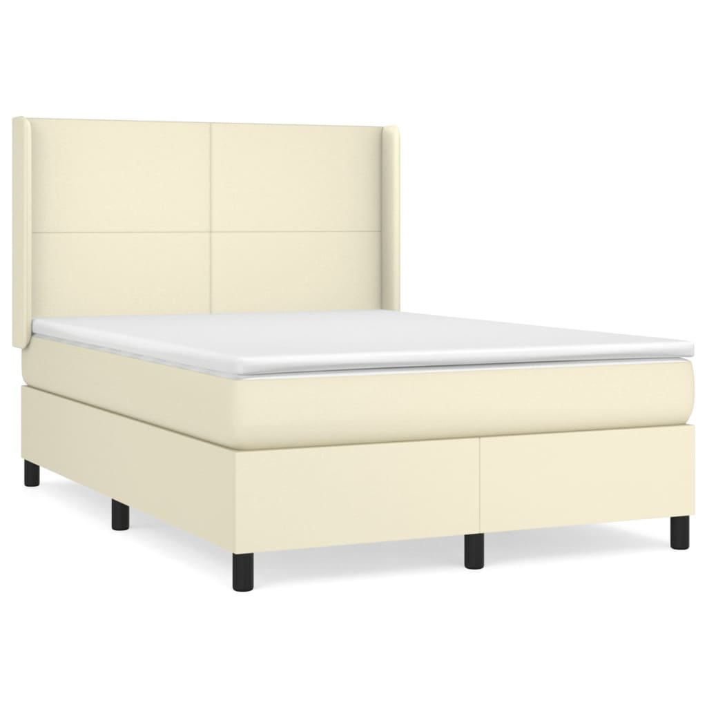Κρεβάτι Boxspring με Στρώμα Κρεμ 140x200εκ. από Συνθετικό Δέρμα - Pakobazaar
