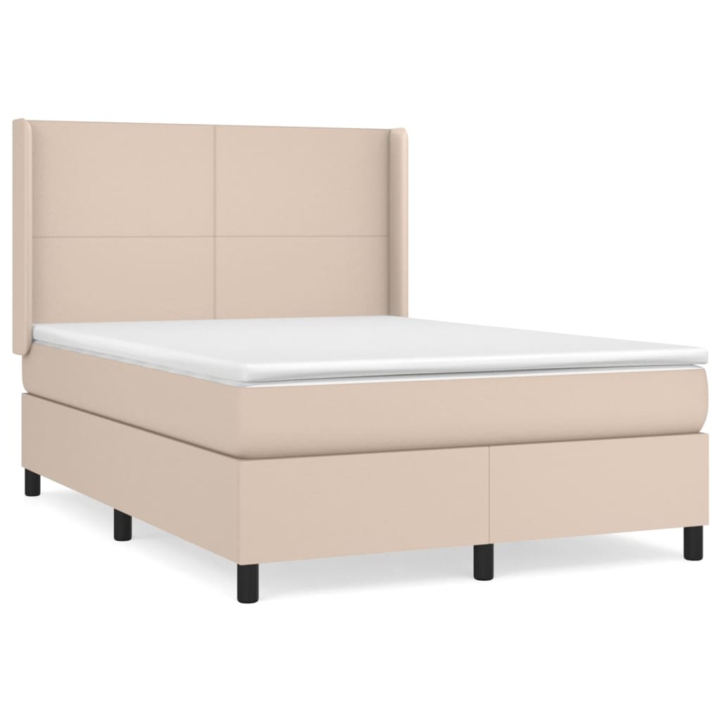 Κρεβάτι Boxspring με Στρώμα Καπουτσίνο 140x200εκ.από Συνθ.Δέρμα - Pakobazaar