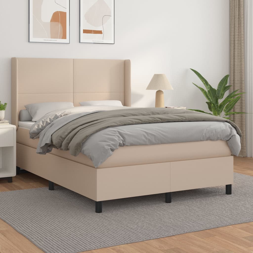Κρεβάτι Boxspring με Στρώμα Καπουτσίνο 140x200εκ.από Συνθ.Δέρμα - Pakobazaar