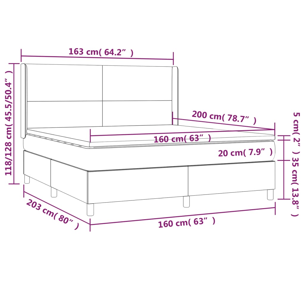 Κρεβάτι Boxspring με Στρώμα Μαύρο 160x200εκ.από Συνθετικό Δέρμα