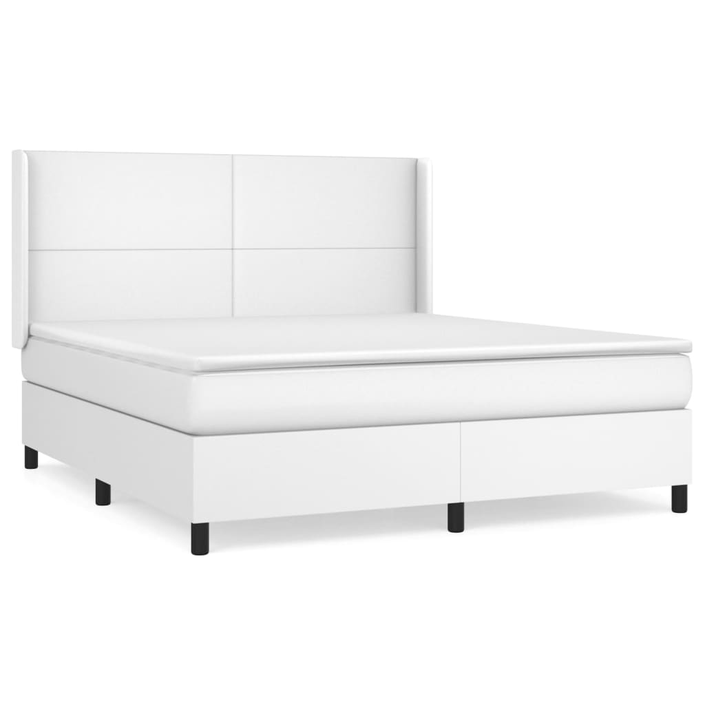 Κρεβάτι Boxspring με Στρώμα Λευκό 160x200εκ.από Συνθετικό Δέρμα
