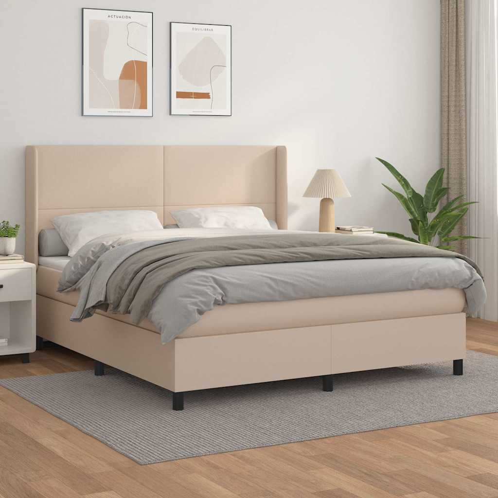 Κρεβάτι Boxspring με Στρώμα Καπουτσίνο 160x200εκ.από Συνθ.Δέρμα