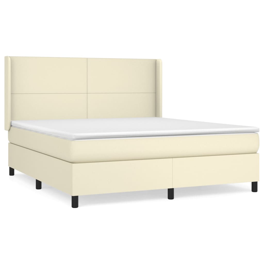 Κρεβάτι Boxspring με Στρώμα Κρεμ 180x200 εκ. Συνθετικό Δέρμα - Pakobazaar