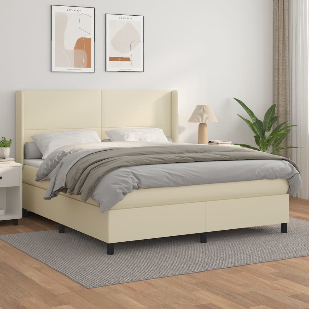 Κρεβάτι Boxspring με Στρώμα Κρεμ 180x200 εκ. Συνθετικό Δέρμα - Pakobazaar