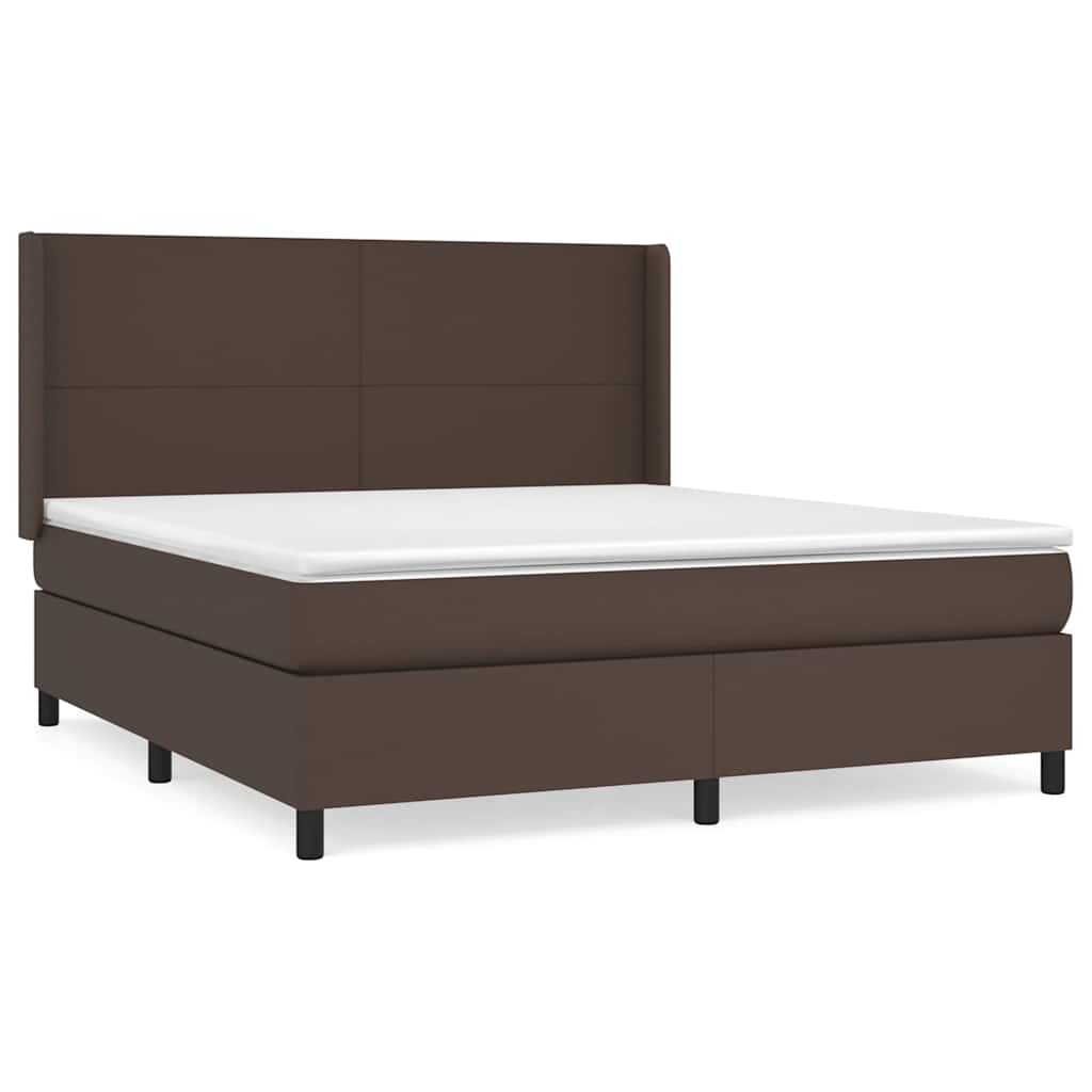 Κρεβάτι Boxspring με Στρώμα Καφέ 180x200 εκ. Συνθετικό Δέρμα