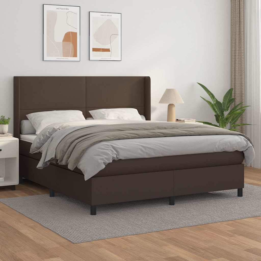 Κρεβάτι Boxspring με Στρώμα Καφέ 180x200 εκ. Συνθετικό Δέρμα