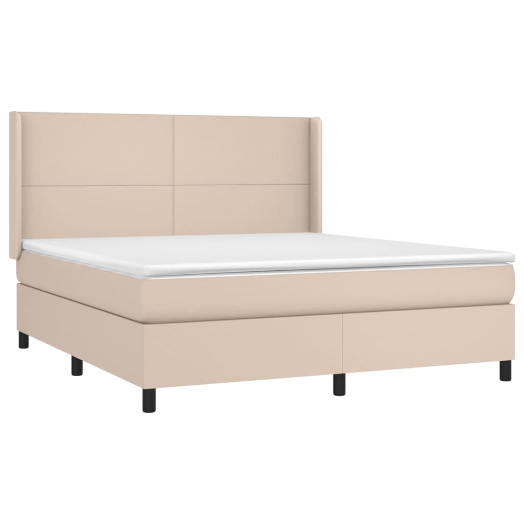 Κρεβάτι Boxspring με Στρώμα Καπουτσίνο 180x200 εκ. Συνθ. Δέρμα