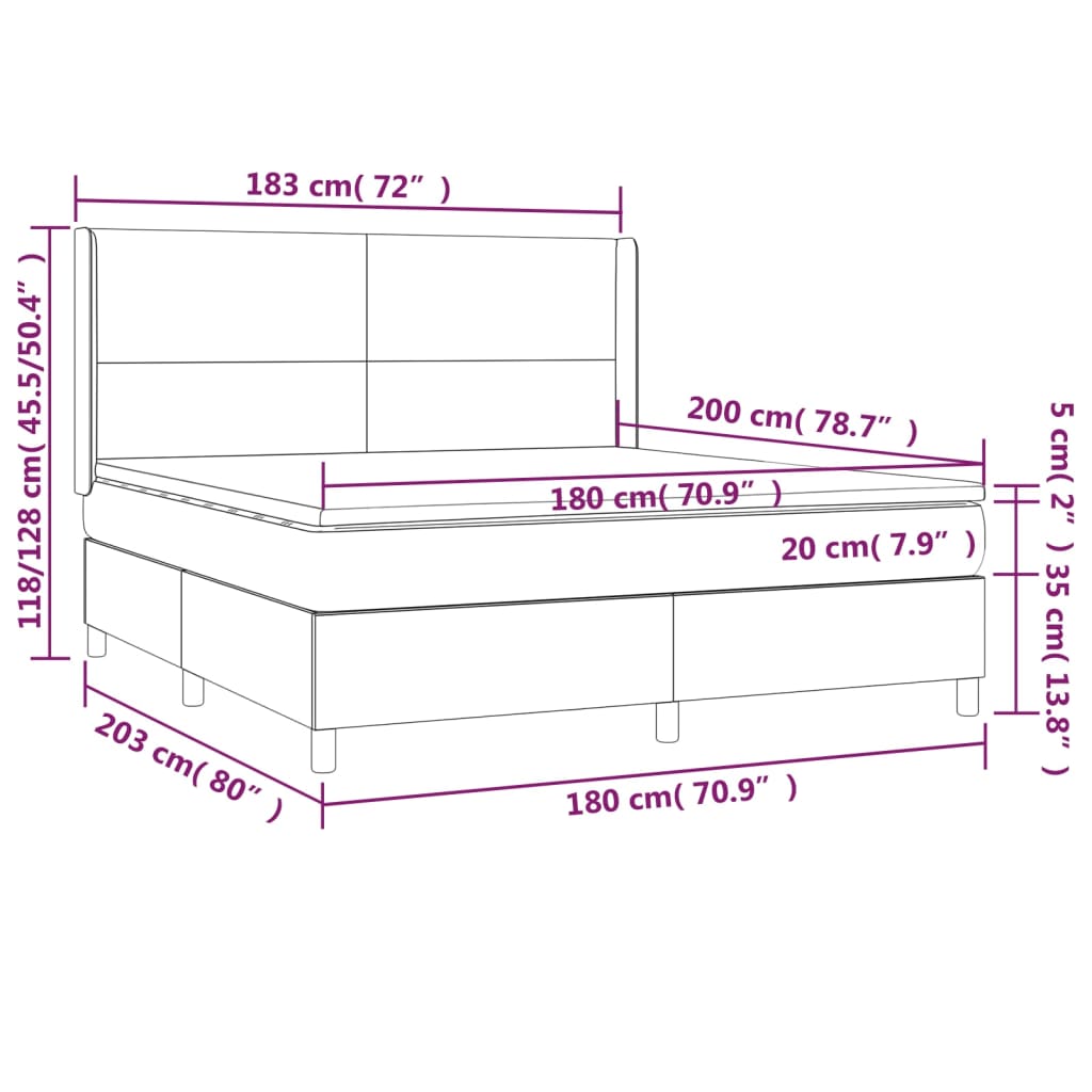 Κρεβάτι Boxspring με Στρώμα Καπουτσίνο 180x200 εκ. Συνθ. Δέρμα