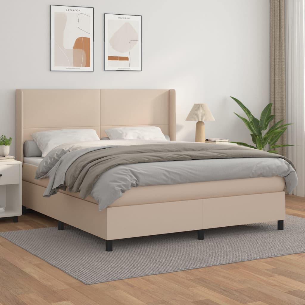 Κρεβάτι Boxspring με Στρώμα Καπουτσίνο 180x200 εκ. Συνθ. Δέρμα