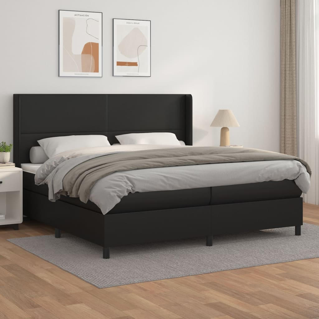 Κρεβάτι Boxspring με Στρώμα Μαύρο 200x200 εκ. Συνθετικό Δέρμα - Pakobazaar