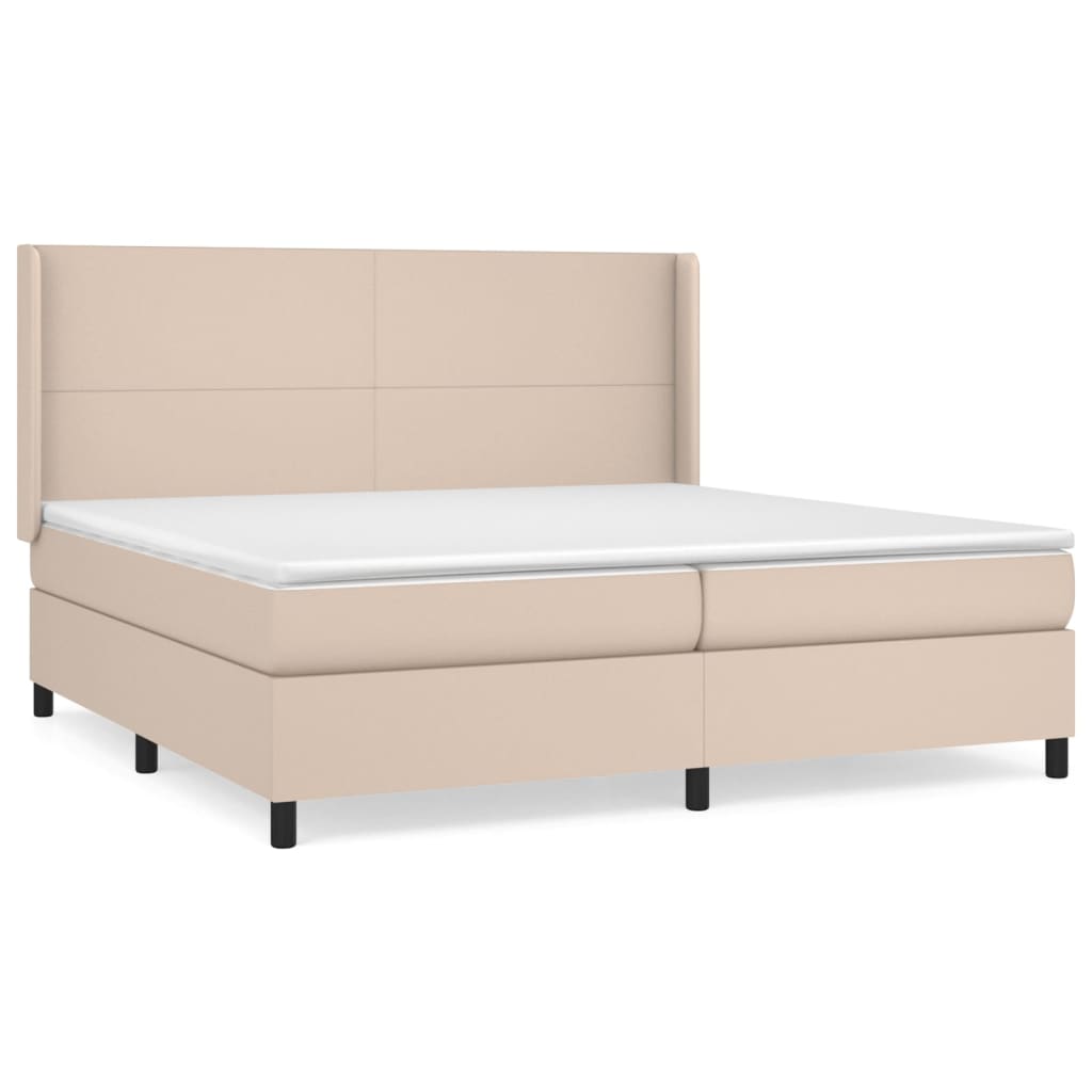 Κρεβάτι Boxspring με Στρώμα Καπουτσίνο 200x200εκ.από Συνθ.Δέρμα - Pakobazaar