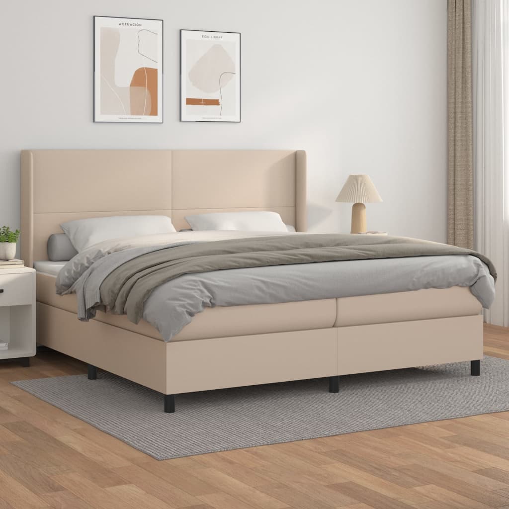 Κρεβάτι Boxspring με Στρώμα Καπουτσίνο 200x200εκ.από Συνθ.Δέρμα - Pakobazaar
