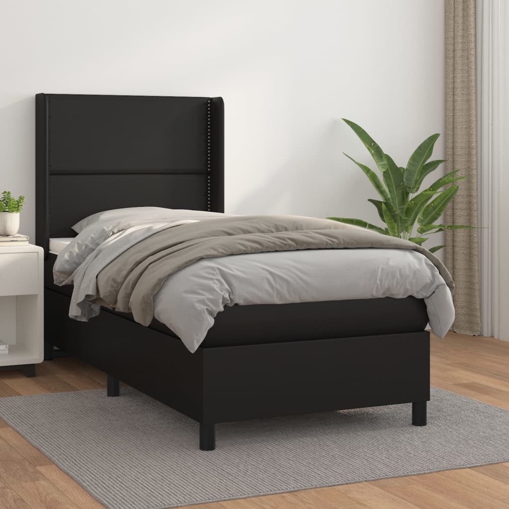Κρεβάτι Boxspring με Στρώμα Μαύρο 80 x 200 εκ. Συνθετικό Δέρμα - Pakobazaar