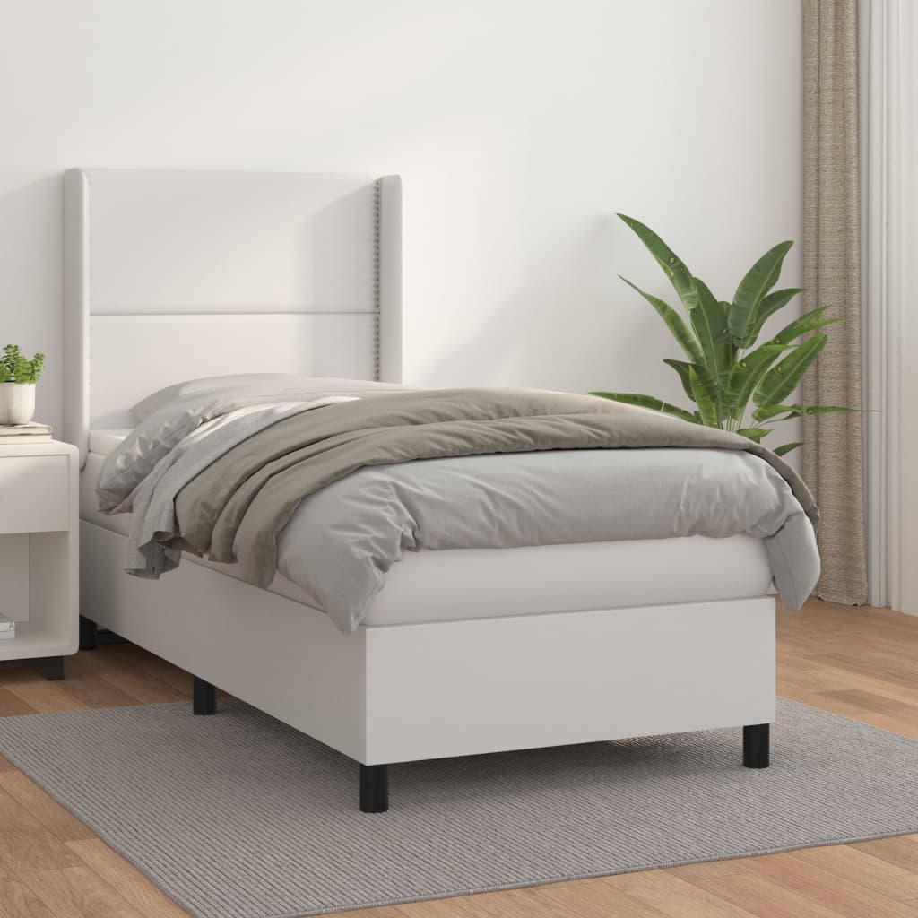 Κρεβάτι Boxspring με Στρώμα Λευκό 80 x 200 εκ. Συνθετικό Δέρμα