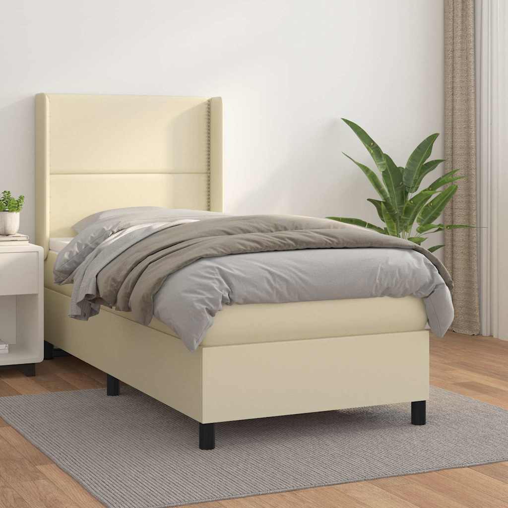 Κρεβάτι Boxspring με Στρώμα Κρεμ 80 x 200 εκ. Συνθετικό Δέρμα