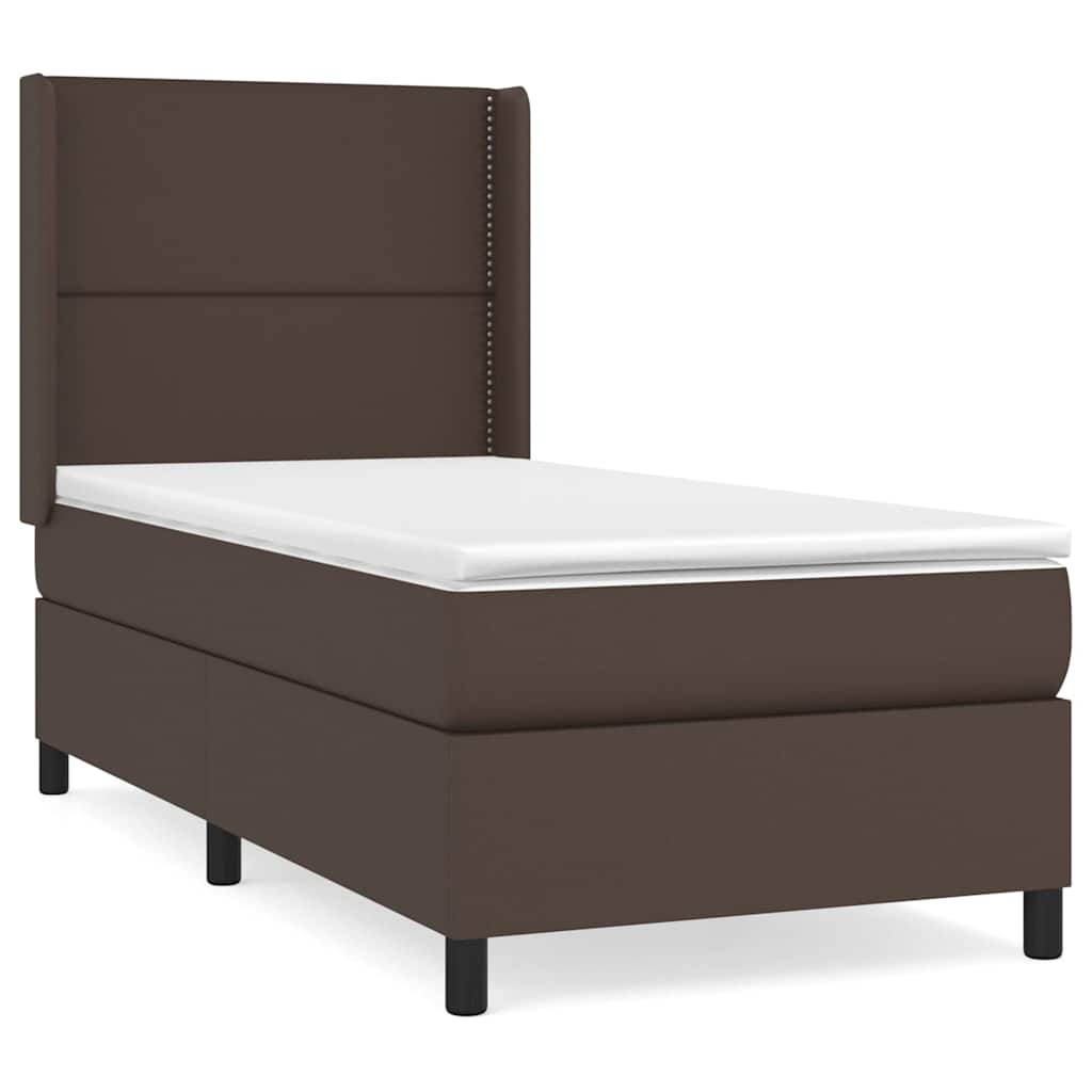 Κρεβάτι Boxspring με Στρώμα Καφέ 90x200 εκ. από Συνθετικό Δέρμα