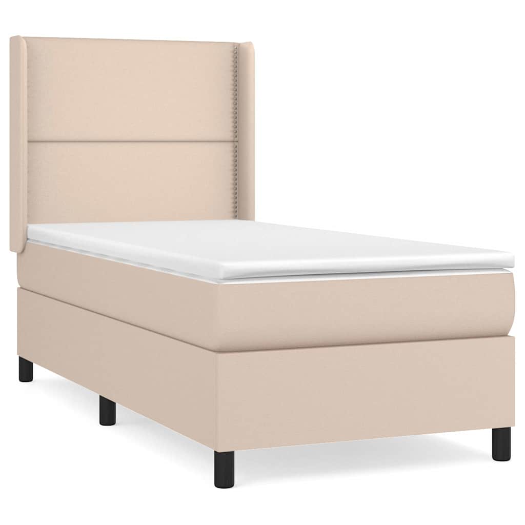 Κρεβάτι Boxspring με Στρώμα Καπουτσίνο 100x200εκ.από Συνθ.Δέρμα
