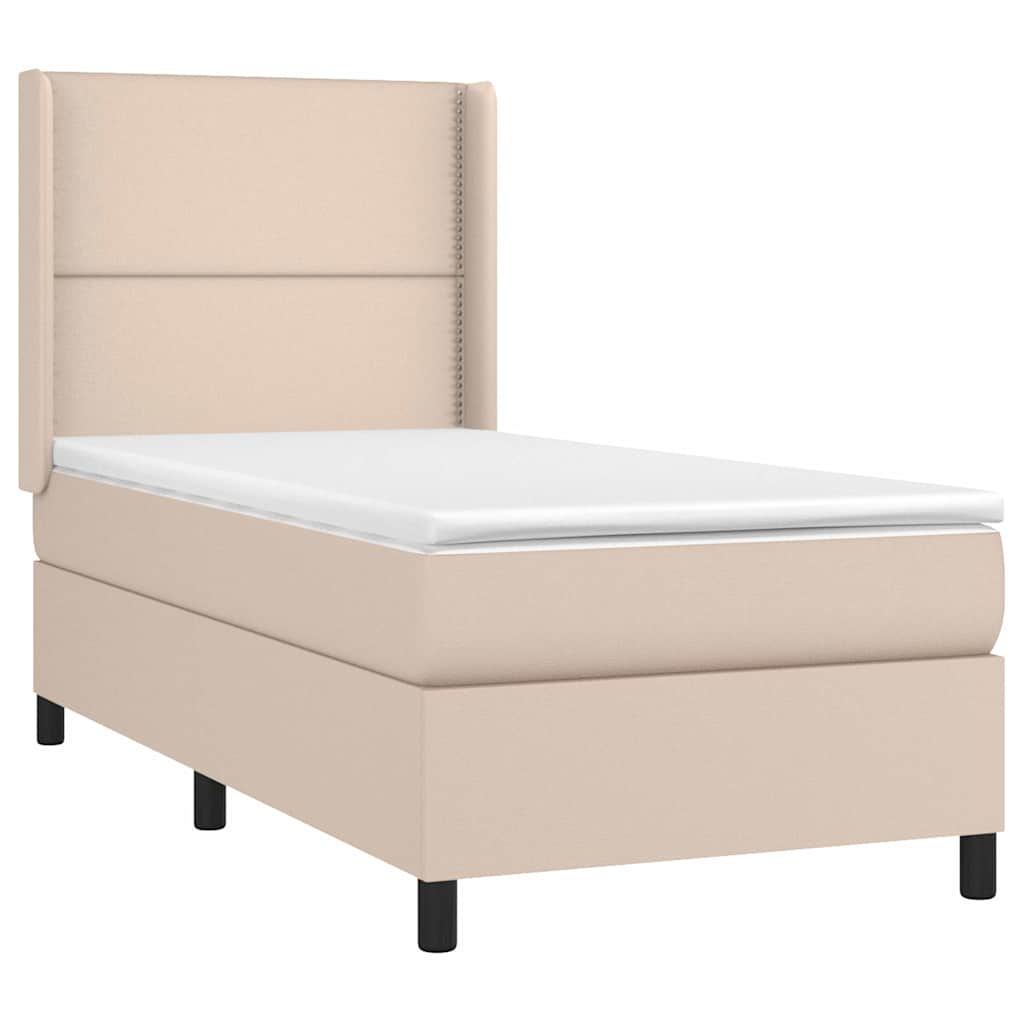 Κρεβάτι Boxspring με Στρώμα Καπουτσίνο 100x200εκ.από Συνθ.Δέρμα