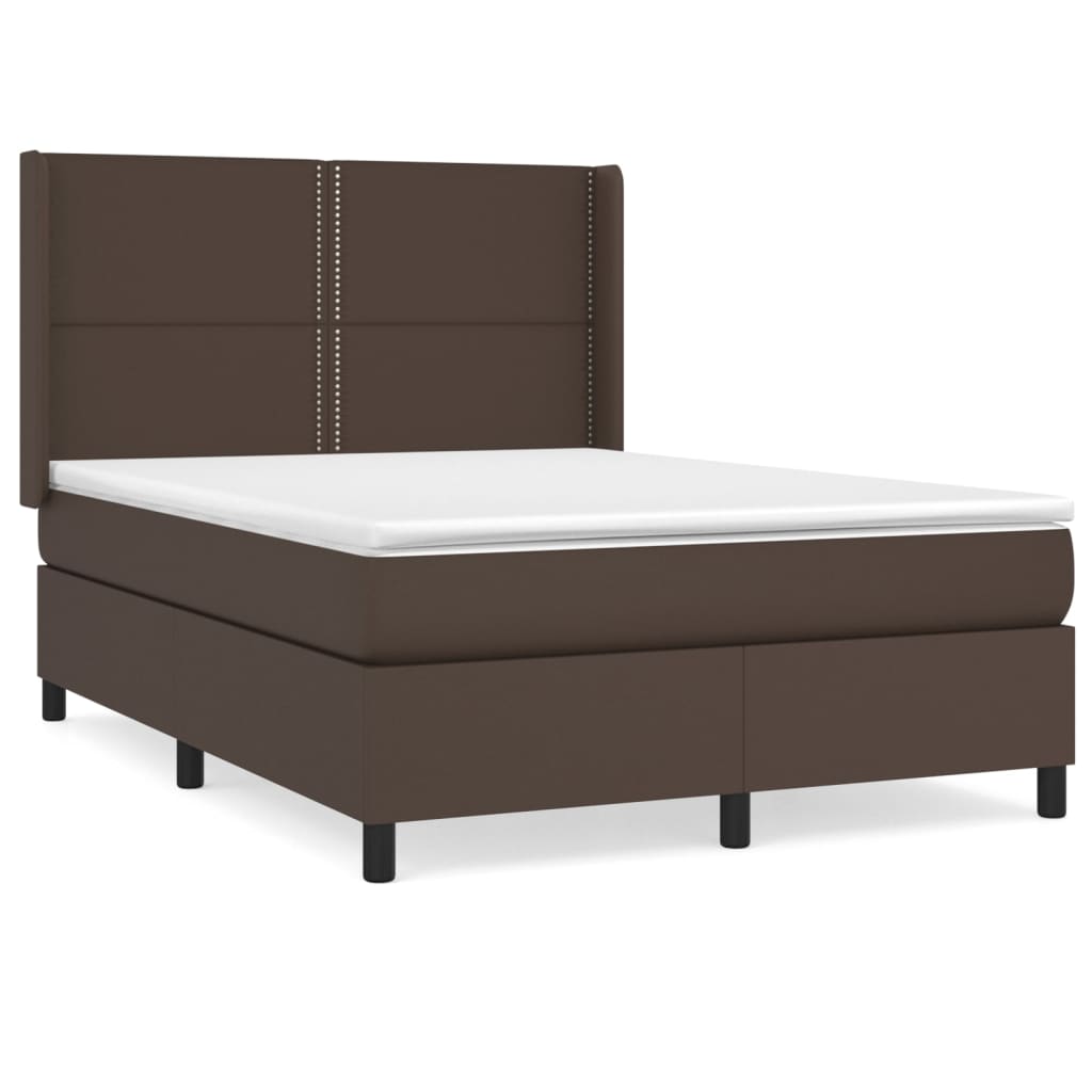 Κρεβάτι Boxspring με Στρώμα Καφέ 140x190εκ. από Συνθετικό Δέρμα