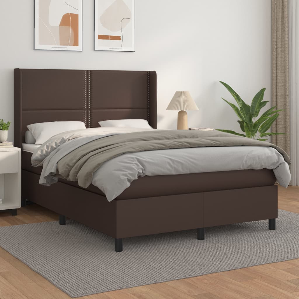 Κρεβάτι Boxspring με Στρώμα Καφέ 140x190εκ. από Συνθετικό Δέρμα