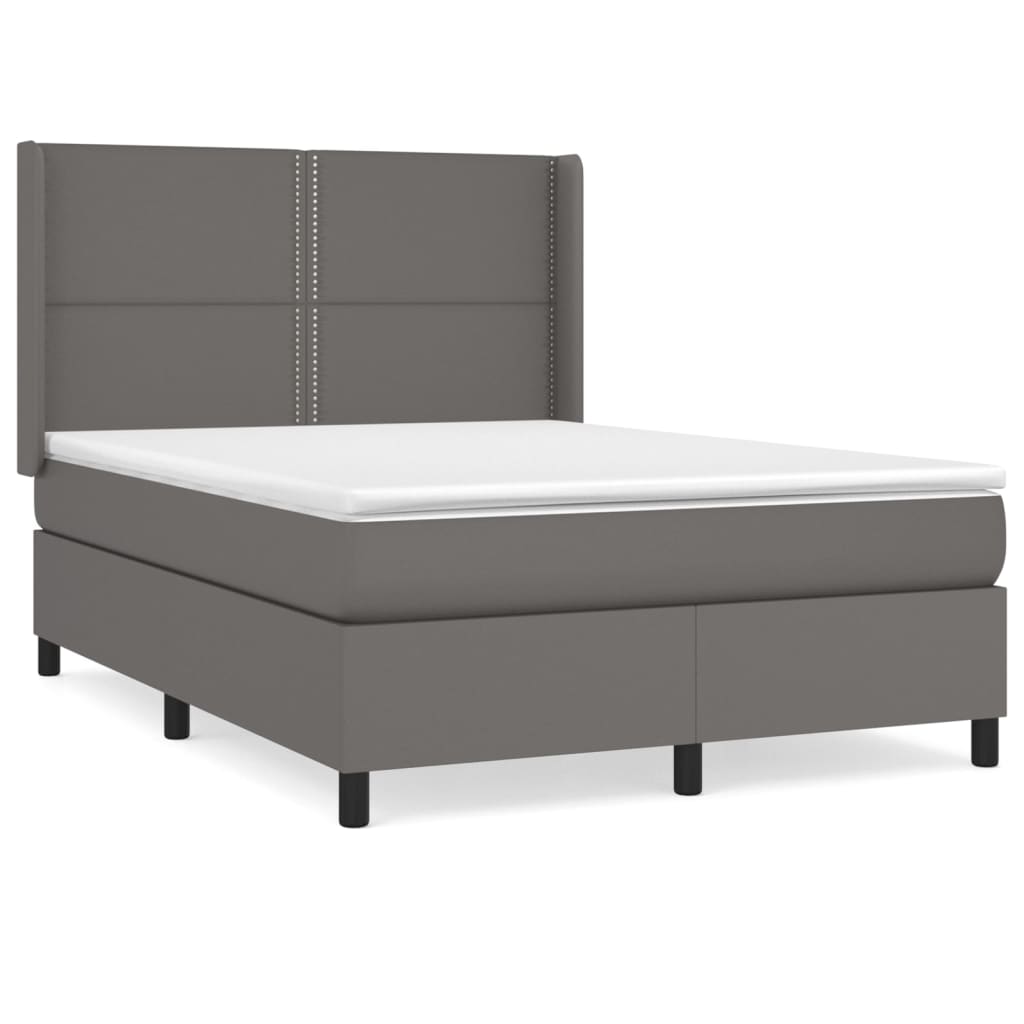 Κρεβάτι Boxspring με Στρώμα Γκρι 140x190εκ. από Συνθετικό Δέρμα