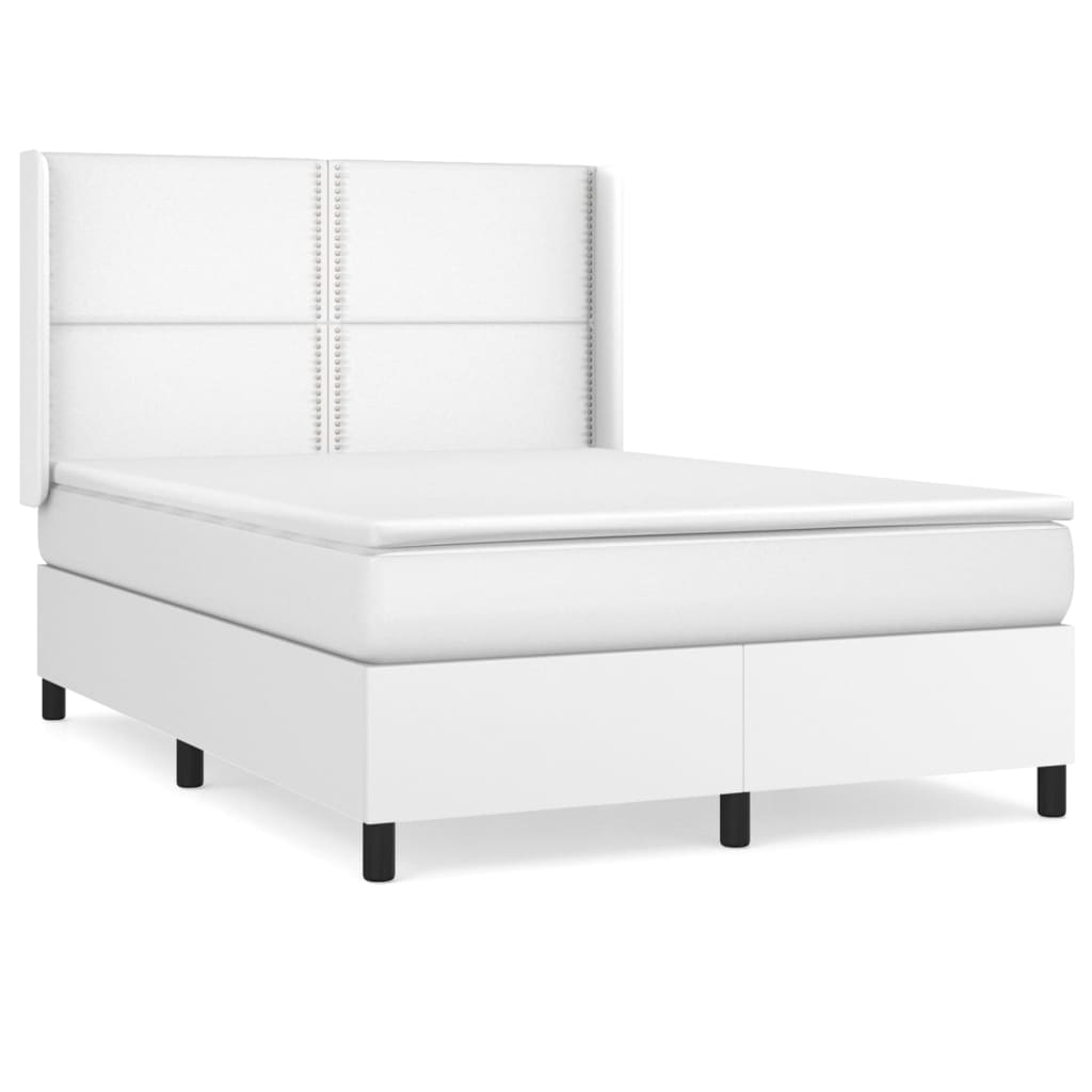 Κρεβάτι Boxspring με Στρώμα Λευκό 140x200εκ.από Συνθετικό Δέρμα - Pakobazaar