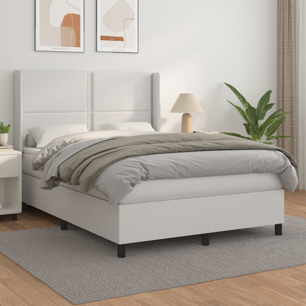 Κρεβάτι Boxspring με Στρώμα Λευκό 140x200εκ.από Συνθετικό Δέρμα - Pakobazaar