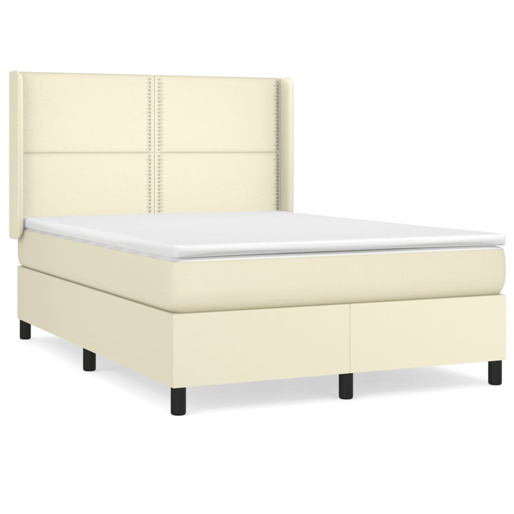 Κρεβάτι Boxspring με Στρώμα Κρεμ 140x200εκ. από Συνθετικό Δέρμα