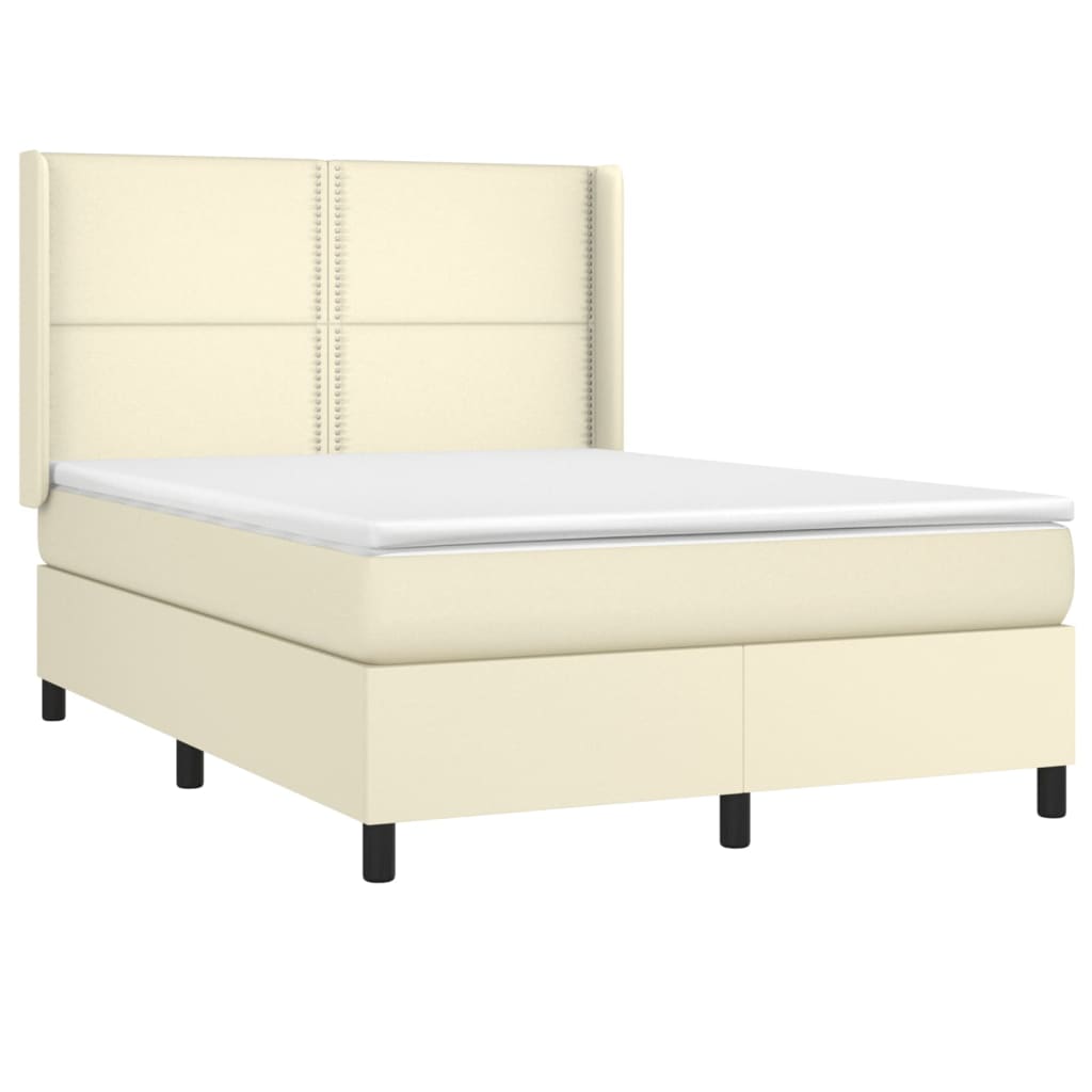 Κρεβάτι Boxspring με Στρώμα Κρεμ 140x200εκ. από Συνθετικό Δέρμα