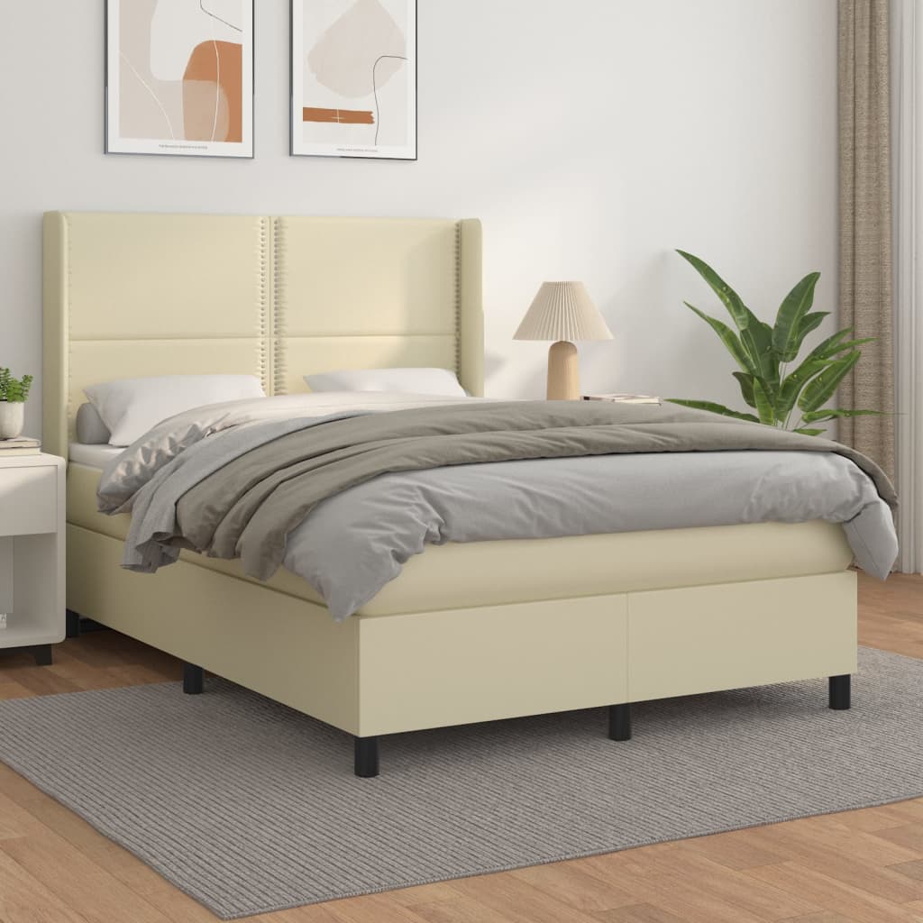 Κρεβάτι Boxspring με Στρώμα Κρεμ 140x200εκ. από Συνθετικό Δέρμα