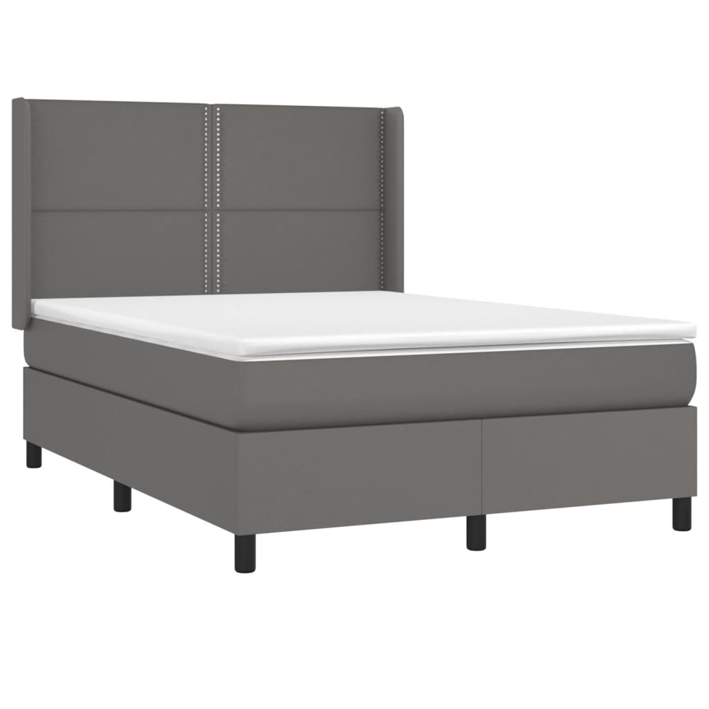 Κρεβάτι Boxspring με Στρώμα Γκρι 140x200εκ. από Συνθετικό Δέρμα