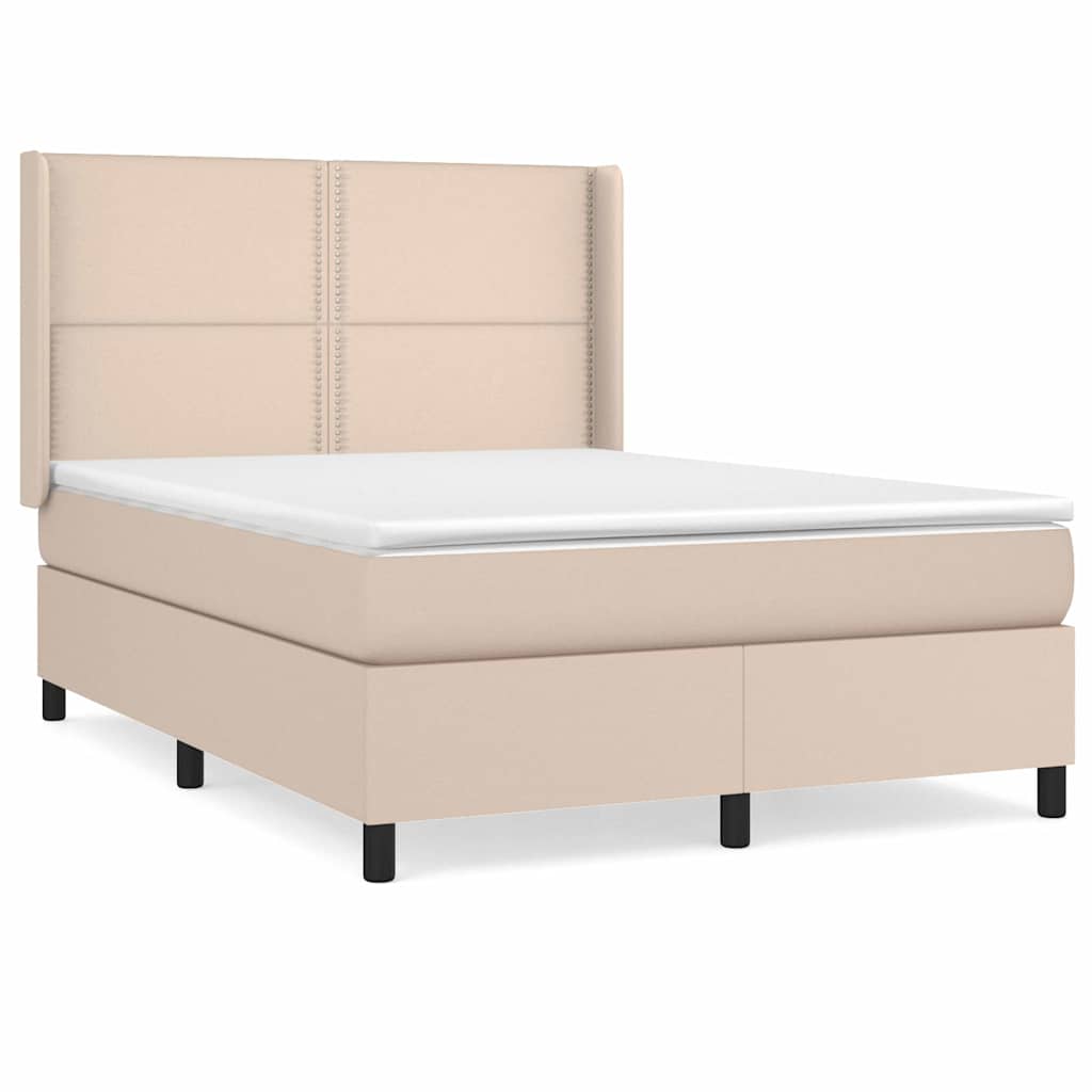 Κρεβάτι Boxspring με Στρώμα Καπουτσίνο 140x200εκ.από Συνθ.Δέρμα - Pakobazaar