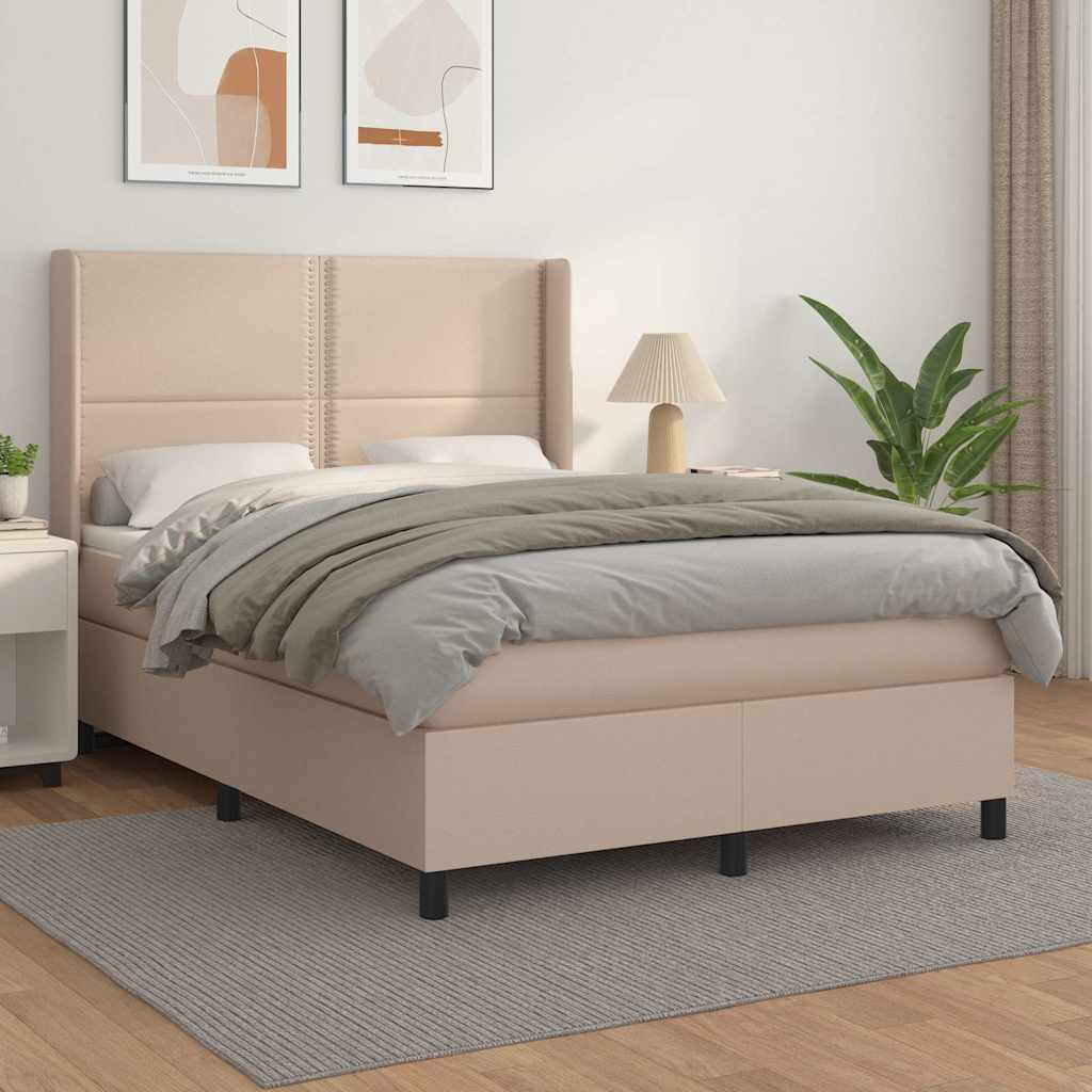 Κρεβάτι Boxspring με Στρώμα Καπουτσίνο 140x200εκ.από Συνθ.Δέρμα - Pakobazaar