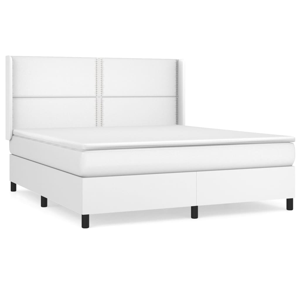Κρεβάτι Boxspring με Στρώμα Λευκό 160x200εκ.από Συνθετικό Δέρμα